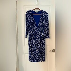 Kasper Blue Sheath faux Wrap Dress